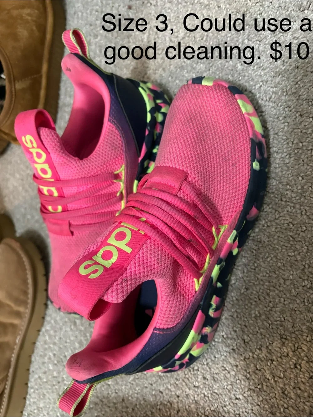 adidas Girls Athletic Sneakers - Hot Pink with Neon Yellow & Navy Accents